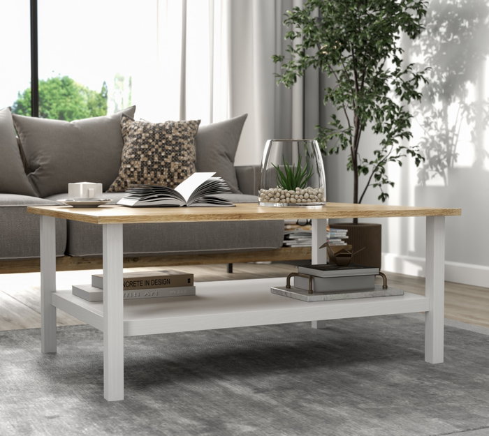 Hanah Home Mesa de Café Madera y Blanco